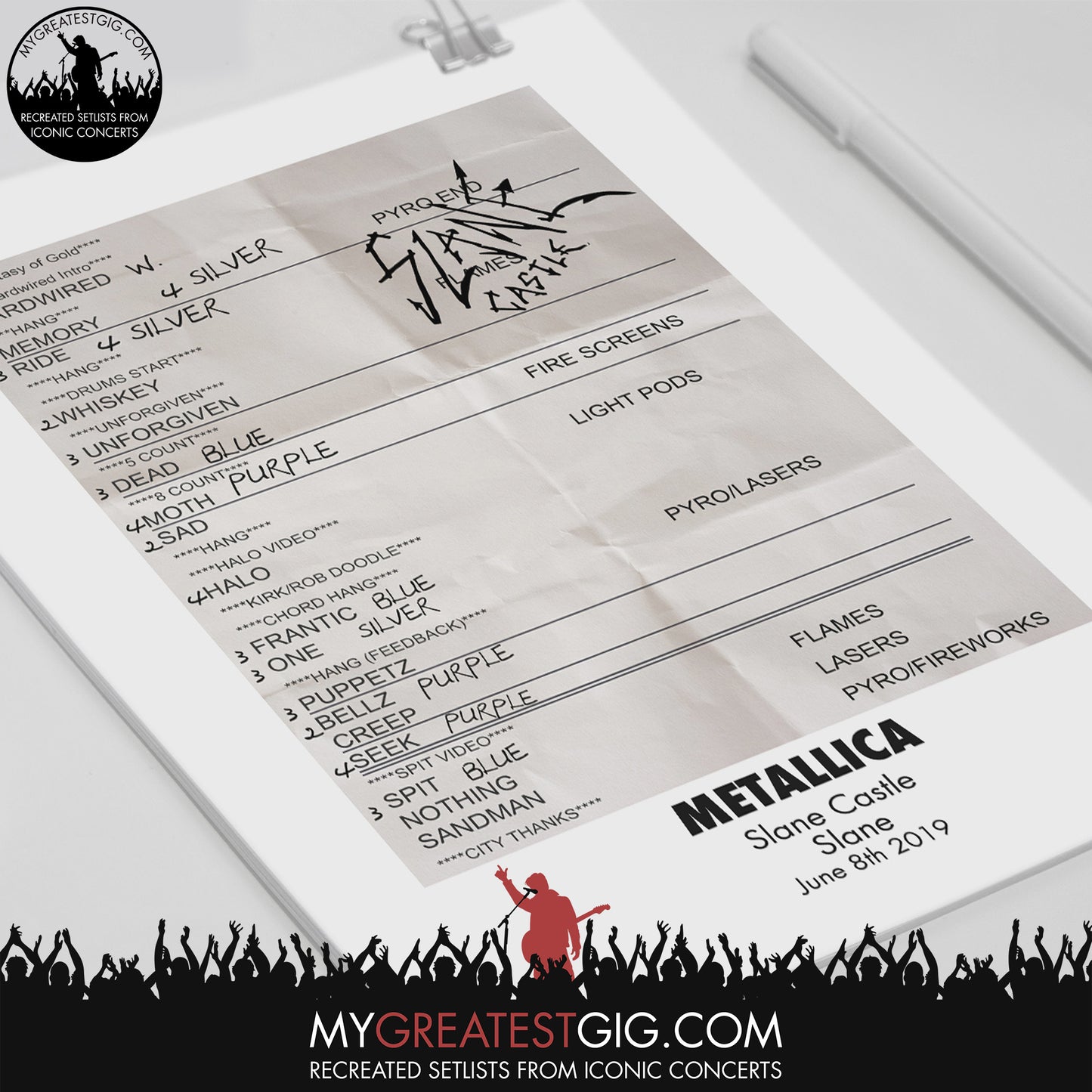 Metallica - Slane Castle - Jun 8th 2019 Recreated Set List Poster