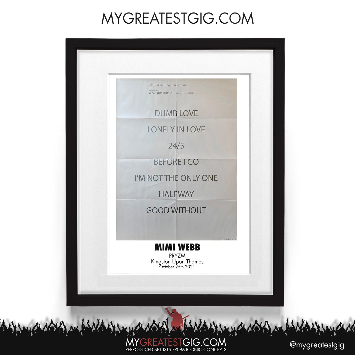 Mimi Webb - PRYZM - Oct 25th 2021 Recreated Setlist Poster