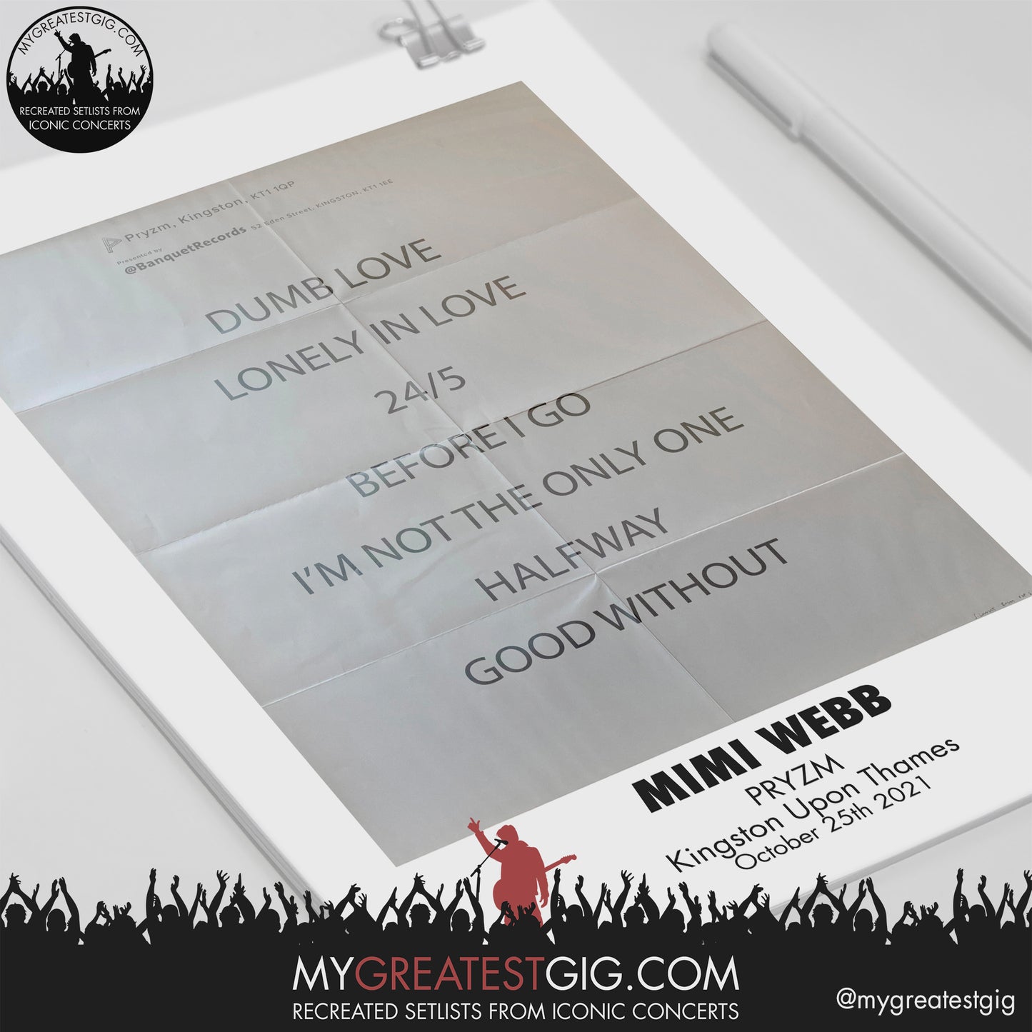 Mimi Webb - PRYZM - Oct 25th 2021 Recreated Setlist Poster