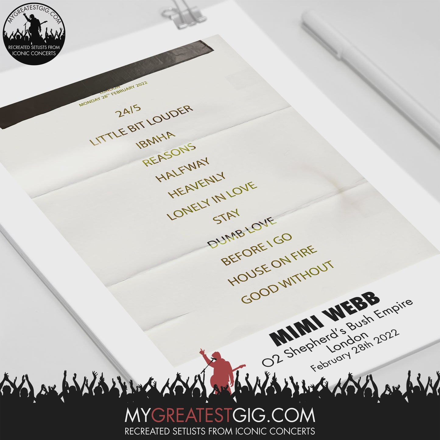 Mimi Webb - London - Feb 28th 2022 Recreated Setlist Poster