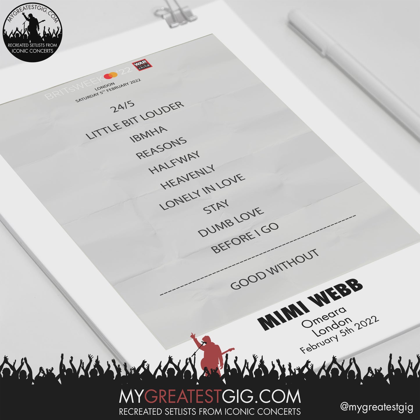 Mimi Webb - London - Feb 5th 2022 Recreated Setlist Poster