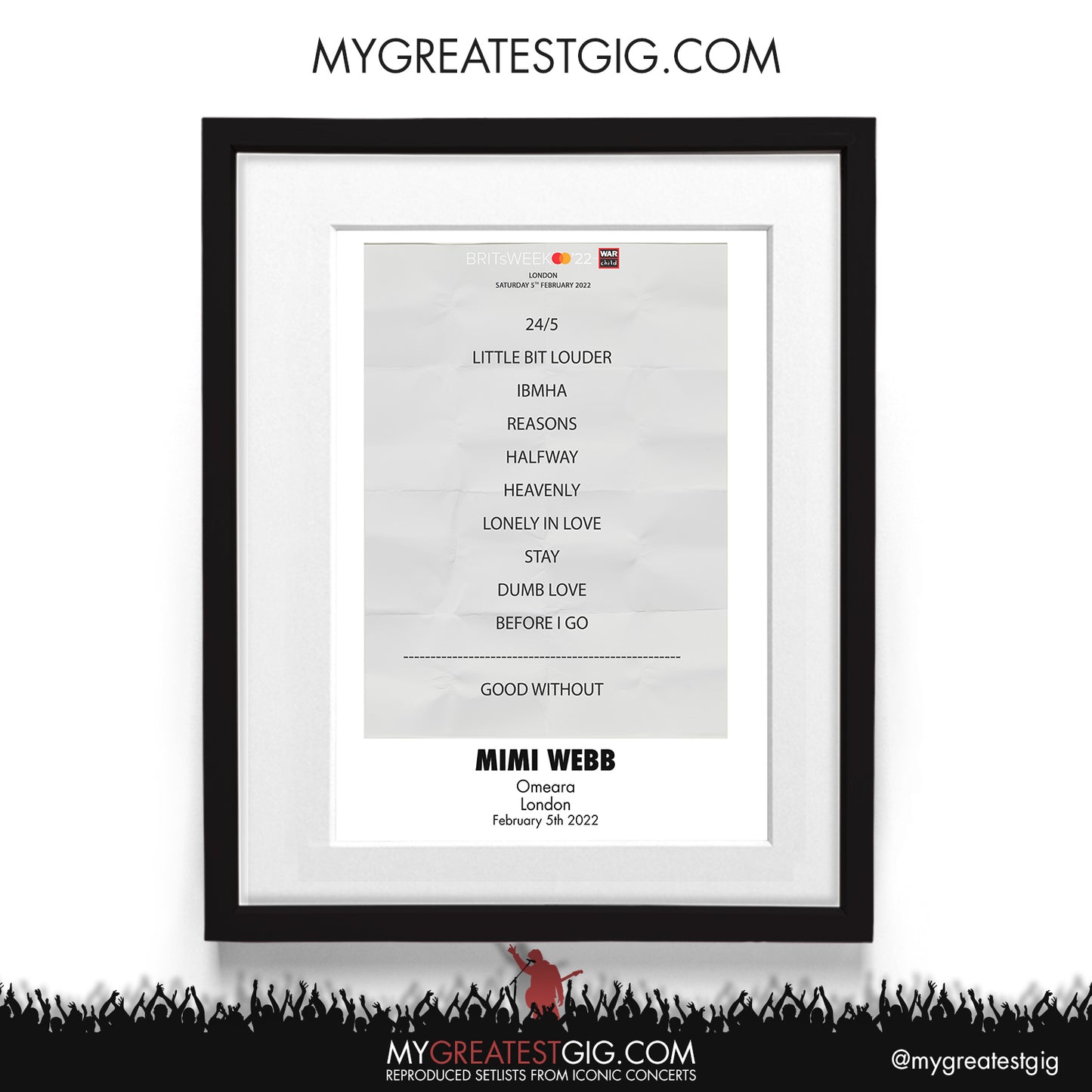 Mimi Webb - London - Feb 5th 2022 Recreated Setlist Poster