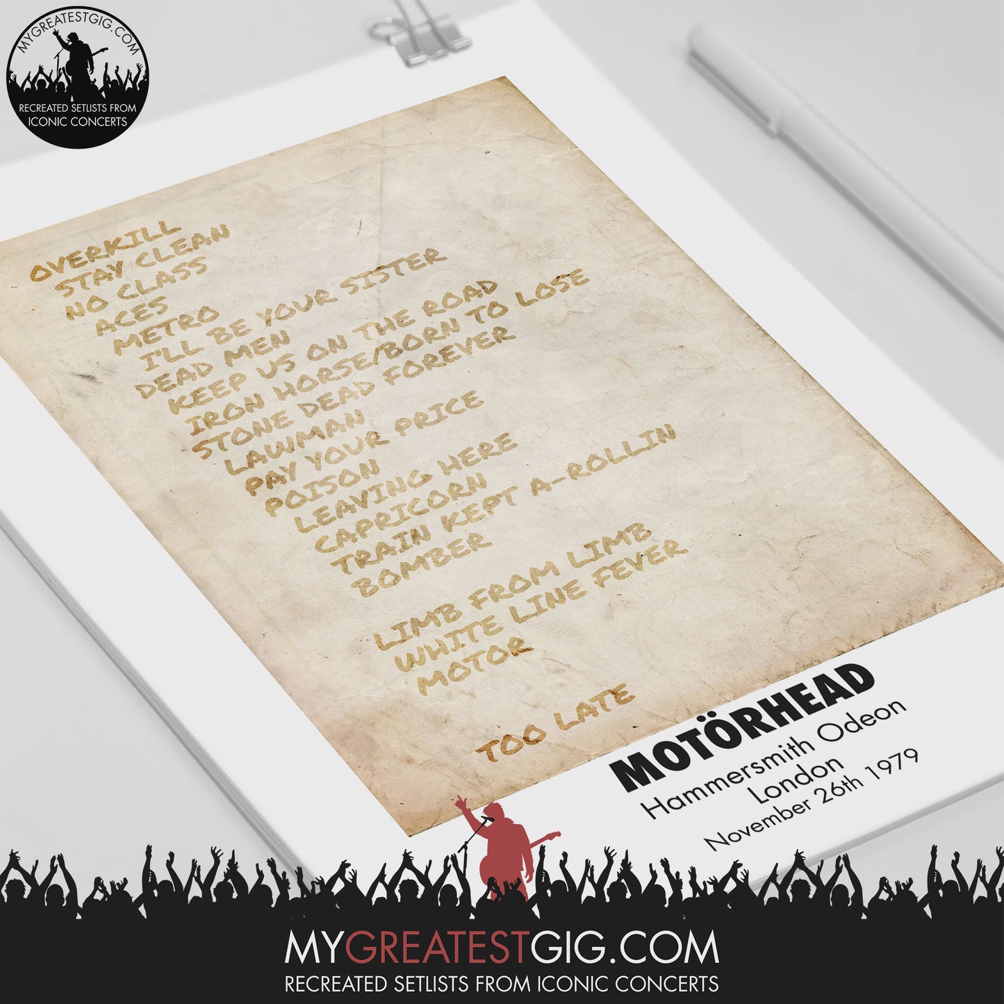 Motorhead - London - Nov 26th 1979 Recreated Setlist Poster
