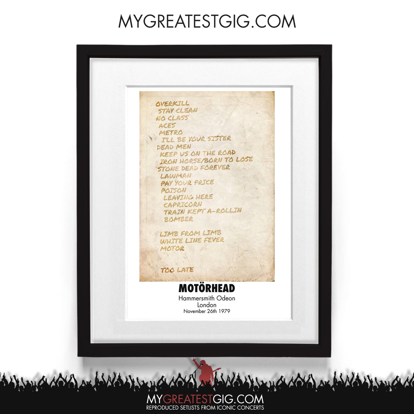 Motorhead - London - Nov 26th 1979 Recreated Setlist Poster