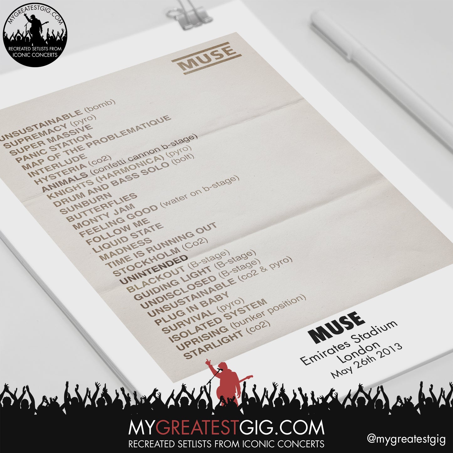 Muse - London - May 26th 2013 Recreated Setlist Poster