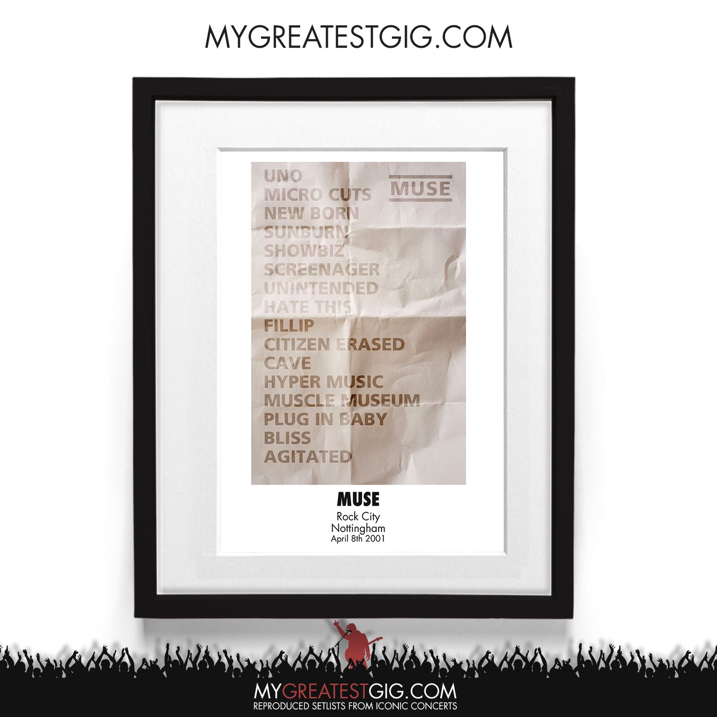 Muse - Nottingham - Apr 8th 2001 Recreated Setlist Poster