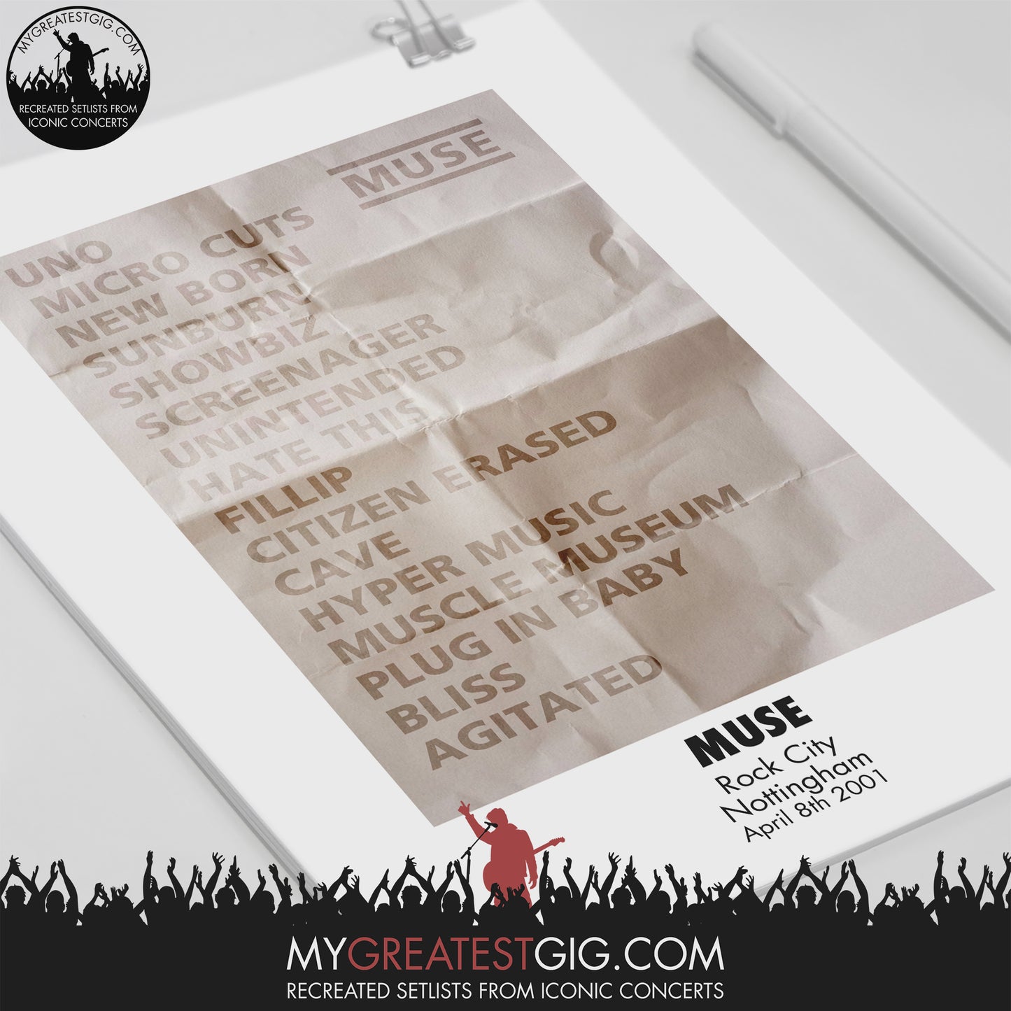 Muse - Nottingham - Apr 8th 2001 Recreated Setlist Poster