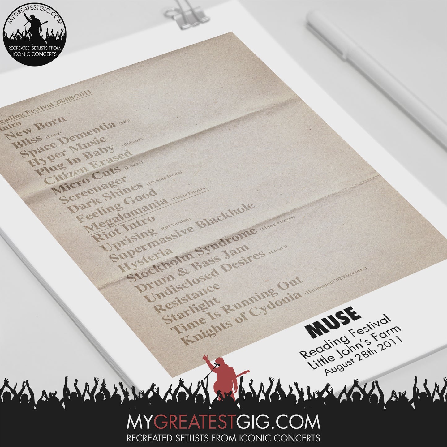 Muse - Reading Festival - Aug 28th 2011 Recreated Setlist Poster