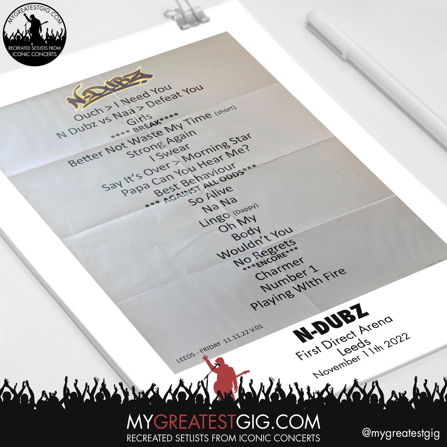 N-Dubz - Leeds - Nov 11th 2022 Recreated Setlist Poster