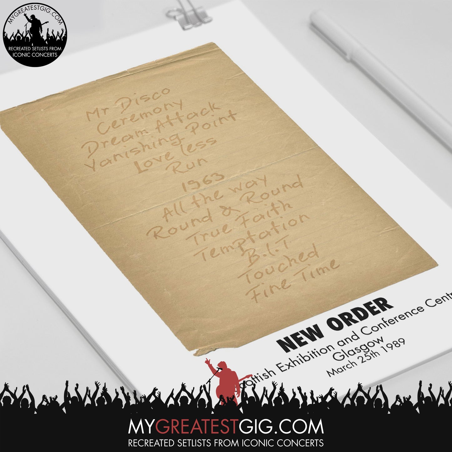 New Order - Glasgow - Mar 25th 1989 Recreated Set List Poster