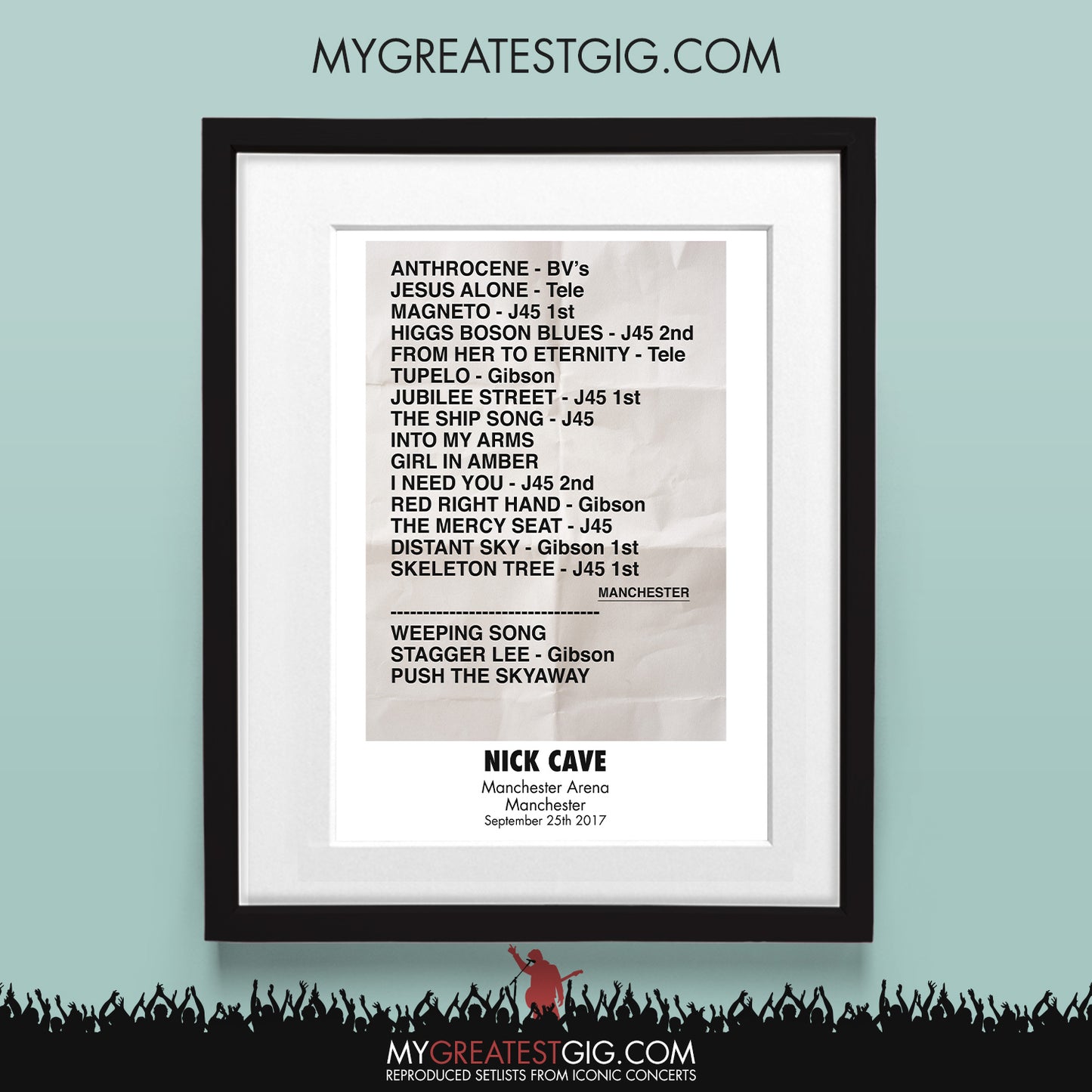 Nick Cave - Manchester - Sep 25th 2017 Recreated Set List Poster