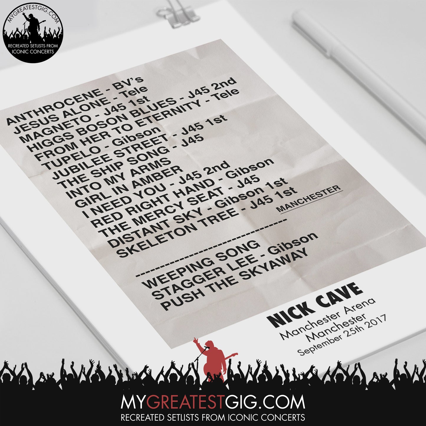 Nick Cave - Manchester - Sep 25th 2017 Recreated Set List Poster
