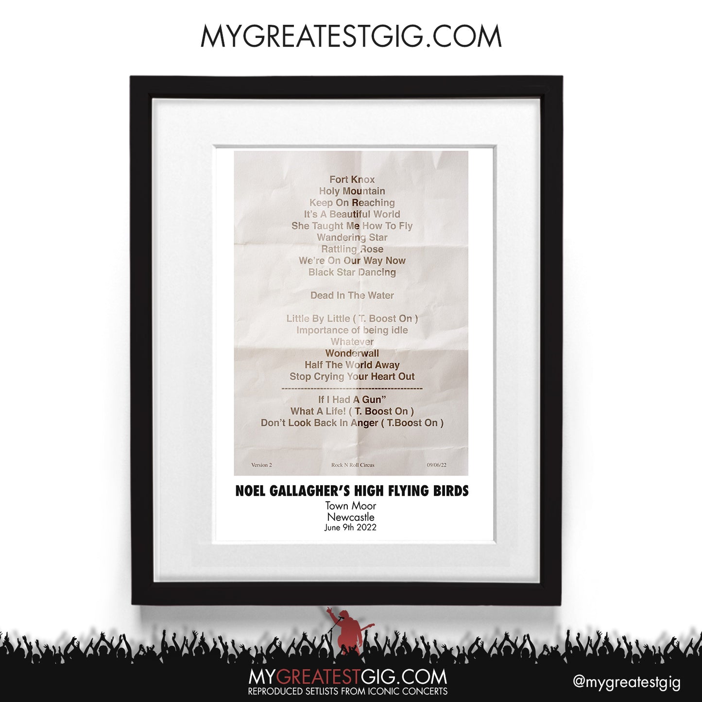Noel Gallagher - Newcastle - Jun 9th 2022 Recreated Setlist Poster