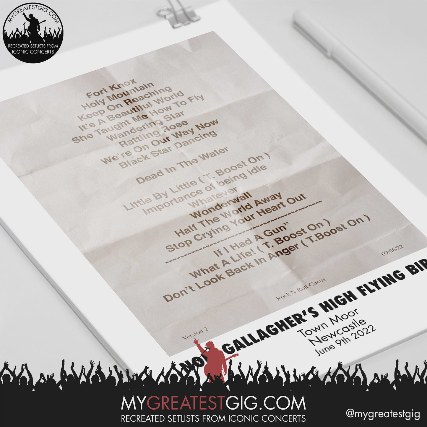 Noel Gallagher - Newcastle - Jun 9th 2022 Recreated Setlist Poster