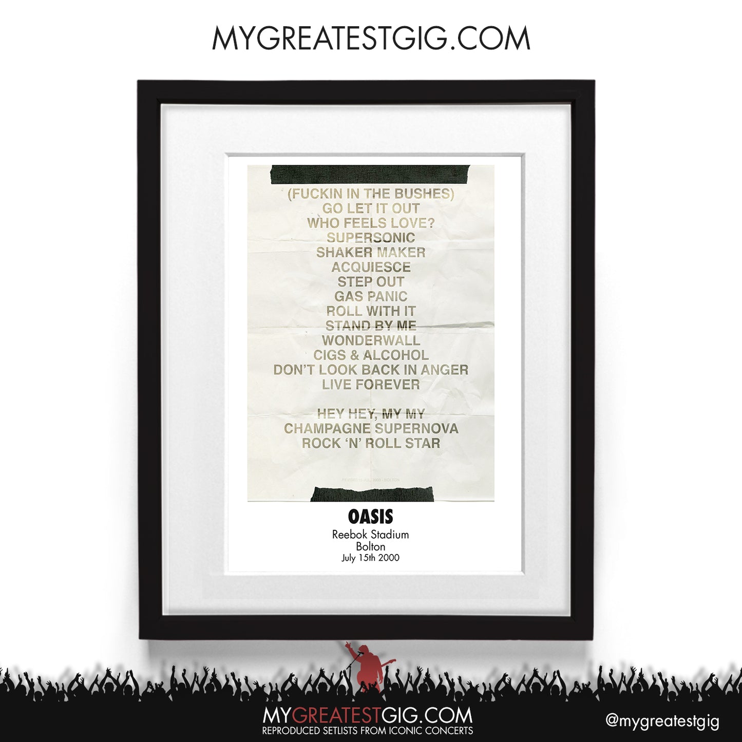 Oasis - Bolton - Jul 15th 2000 Recreated Set List Poster