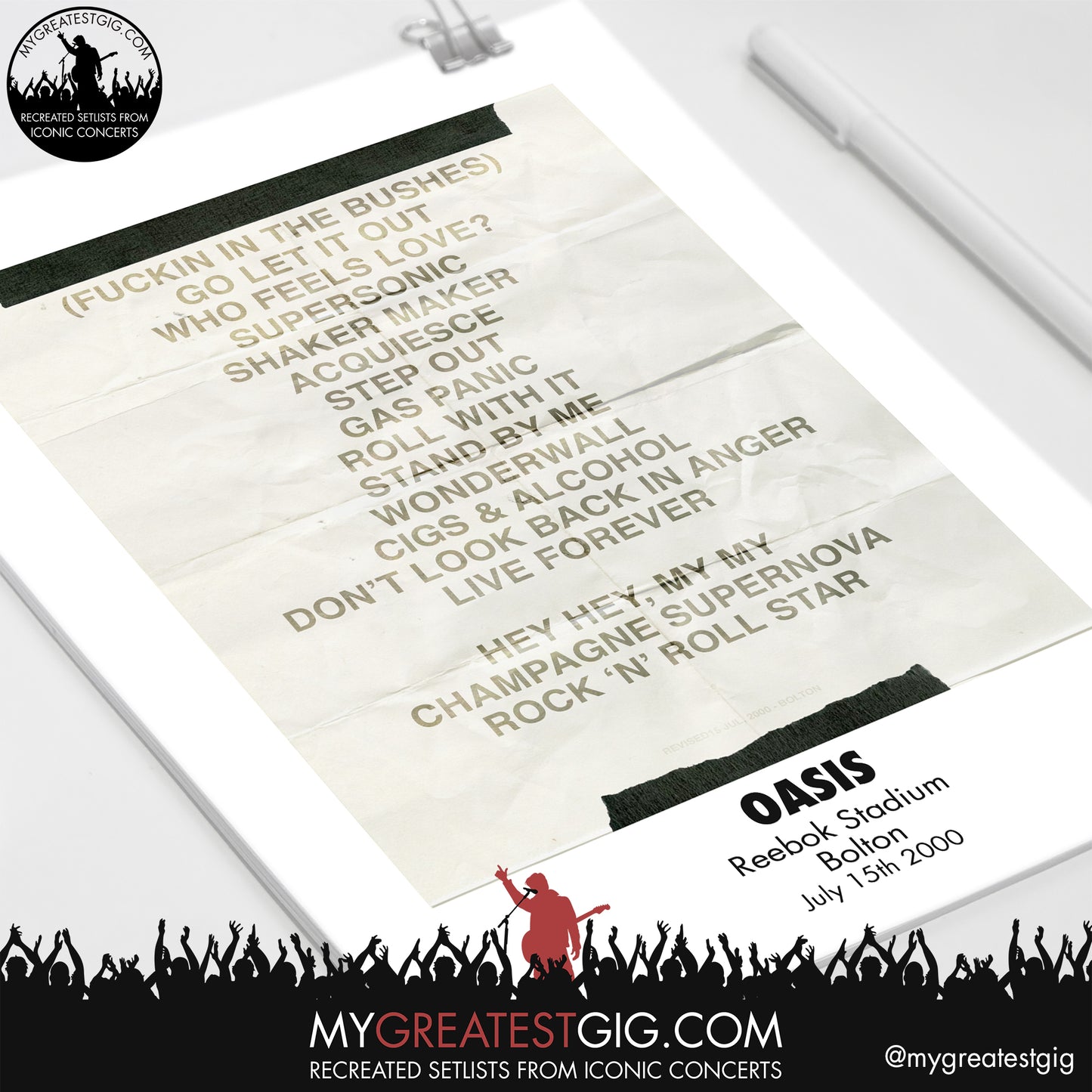 Oasis - Bolton - Jul 15th 2000 Recreated Set List Poster