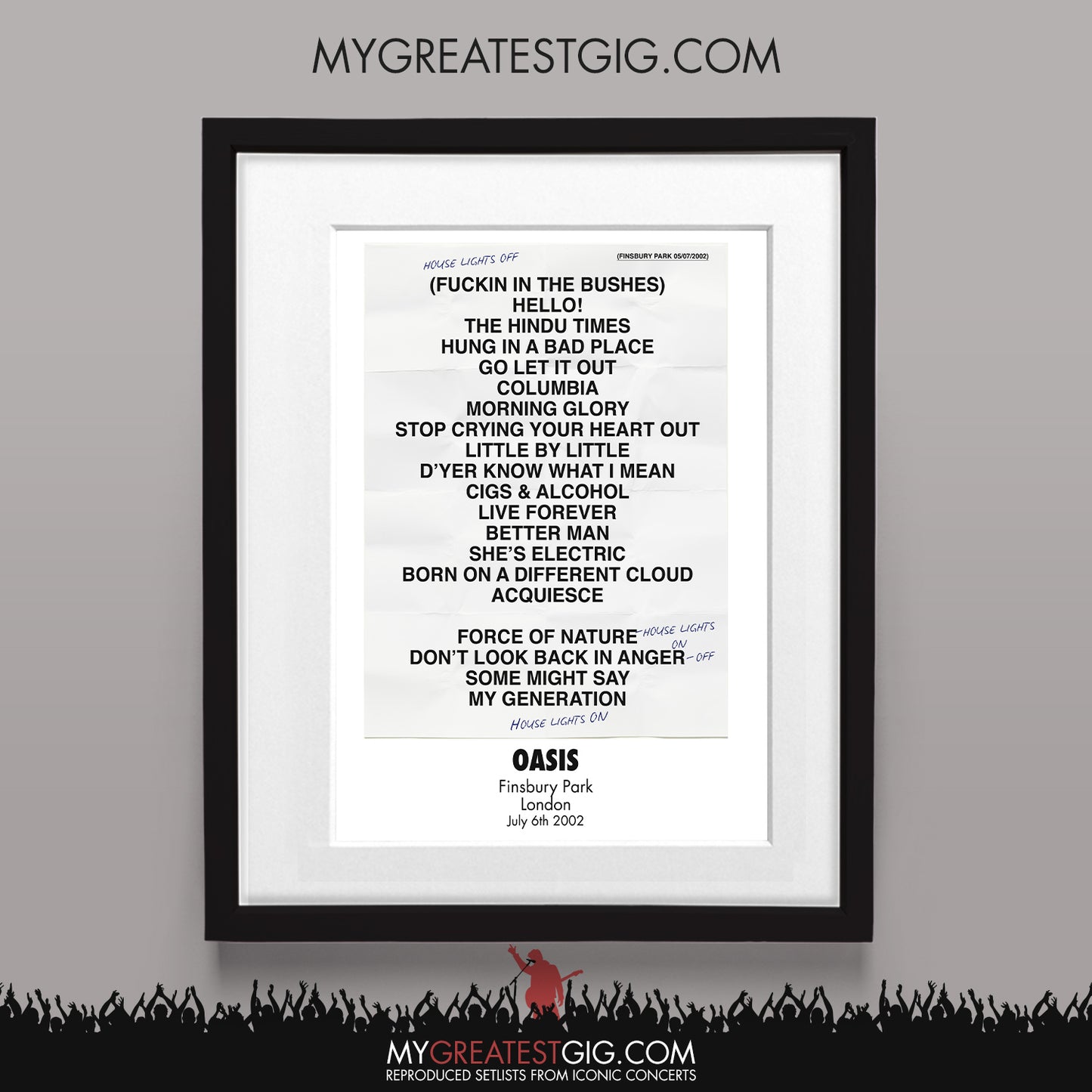 OASIS - London - Jul 6th 2002 Recreated Set List Poster