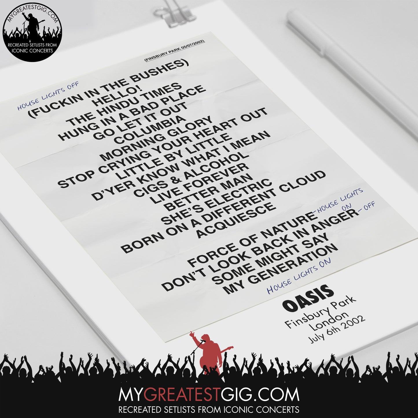 OASIS - London - Jul 6th 2002 Recreated Set List Poster