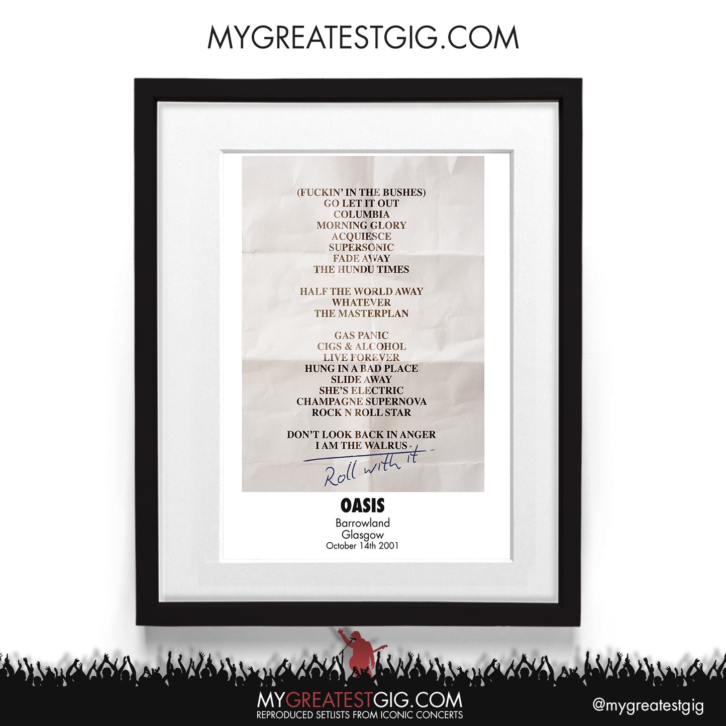 Oasis - Glasgow - Oct 14th 2001 Recreated Setlist Poster