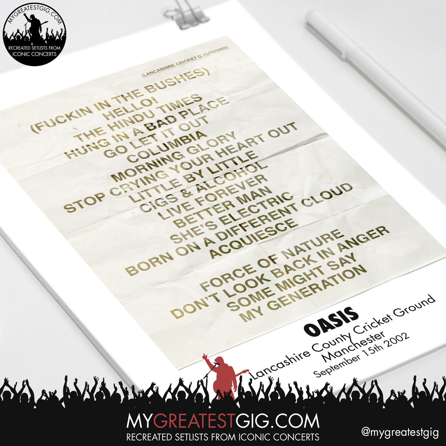OASIS - Manchester - Sep 15th 2002 Recreated Set List Poster