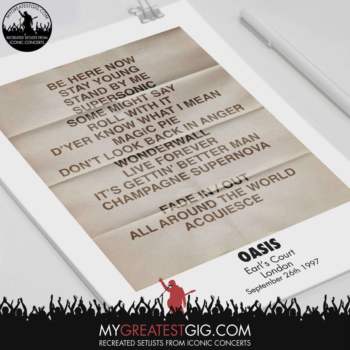 OASIS - London - Sep 26th 1997 Recreated Set List Poster