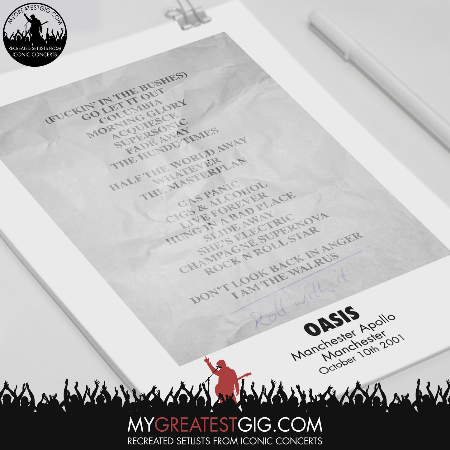 OASIS - Manchester - Oct 10th 2001 Recreated Set List Poster