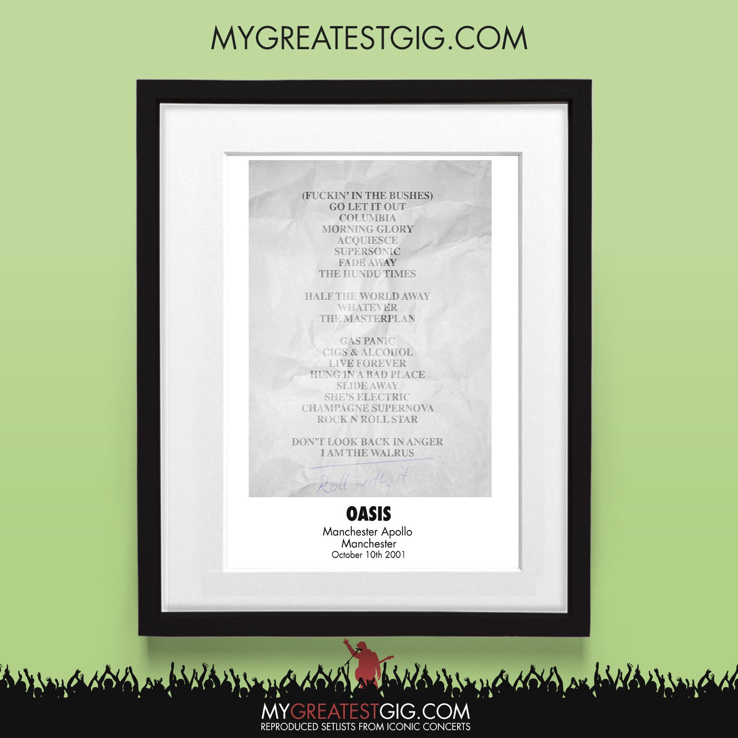 OASIS - Manchester - Oct 10th 2001 Recreated Set List Poster