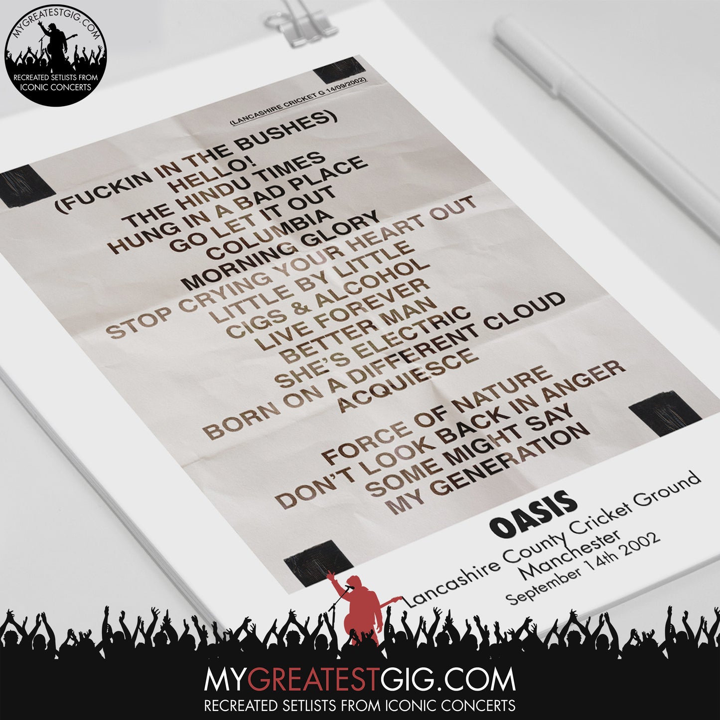OASIS - Manchester - Sep 14th 2002 Recreated Set List Poster