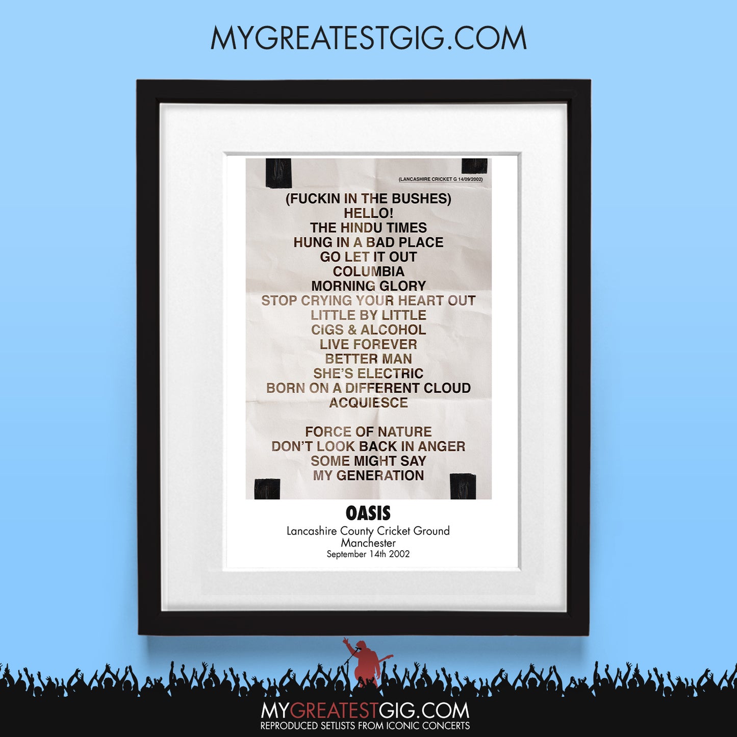 OASIS - Manchester - Sep 14th 2002 Recreated Set List Poster