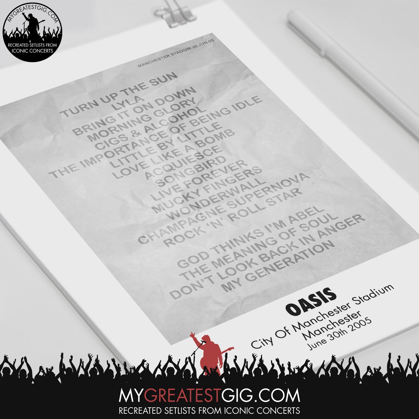 Oasis - Manchester - Jun 30th 2005 Recreated Set List Poster