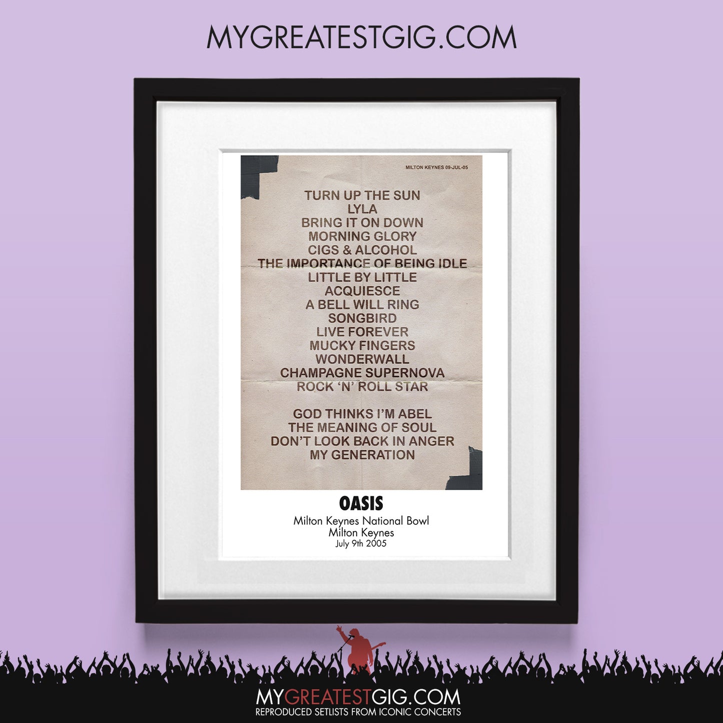 OASIS - Milton Keynes - Jul 9th 2005 Recreated Set List Poster