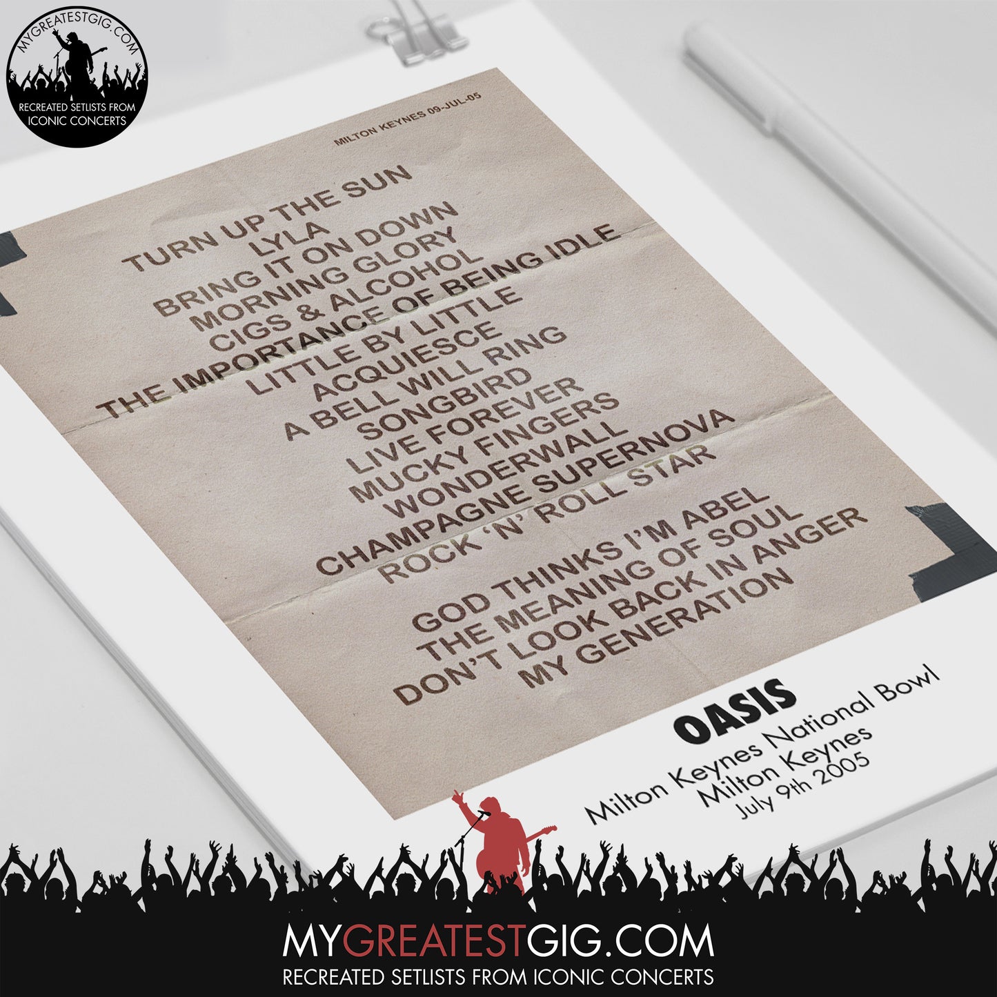 OASIS - Milton Keynes - Jul 9th 2005 Recreated Set List Poster