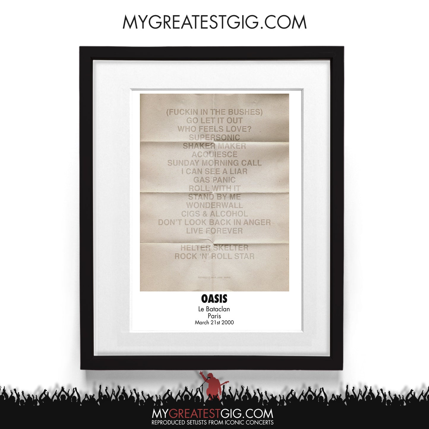 Oasis - Paris - Mar 21st 2000 Recreated Setlist Poster