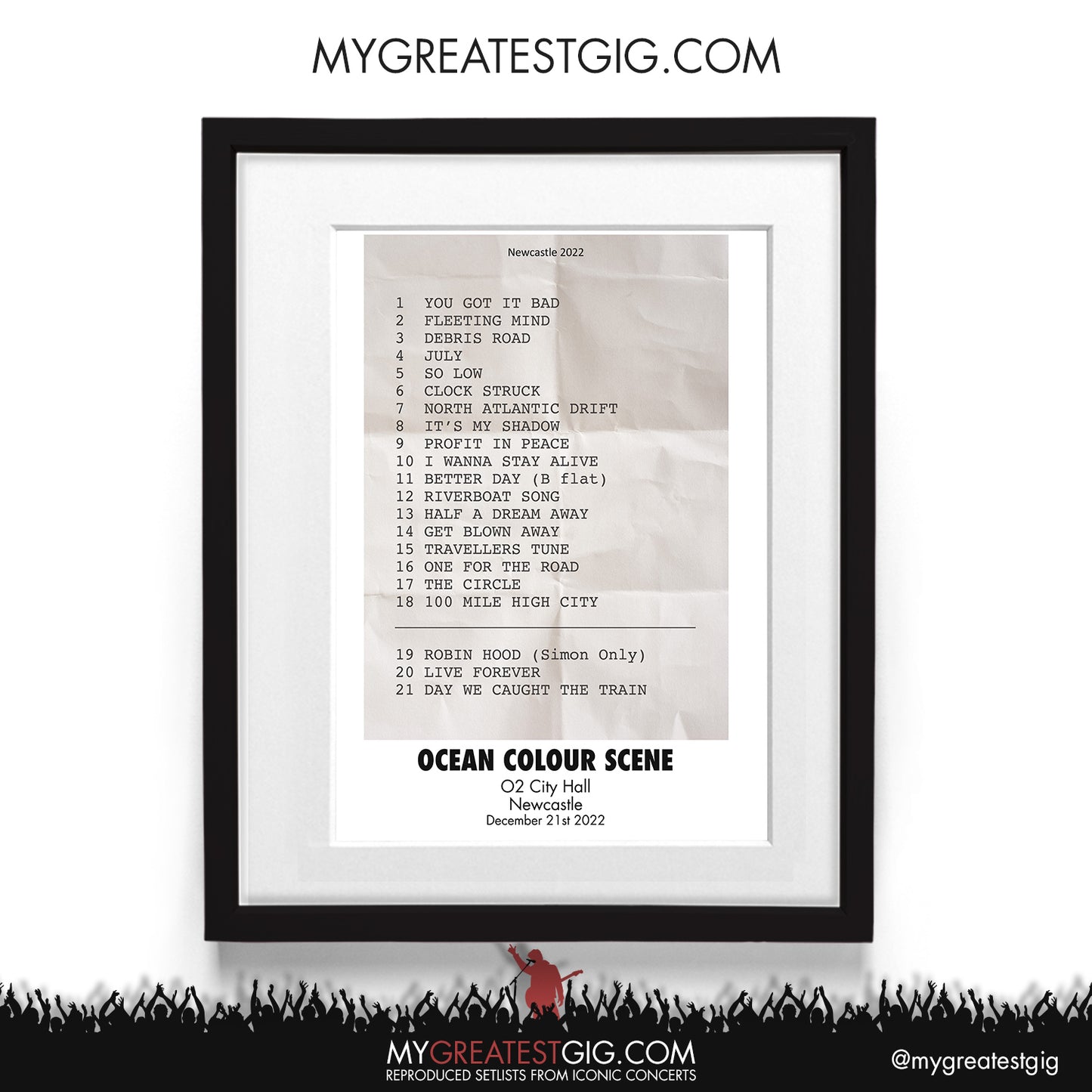 Ocean Colour Scene - Newcastle - Dec 21st 2022 Recreated Setlist Poster