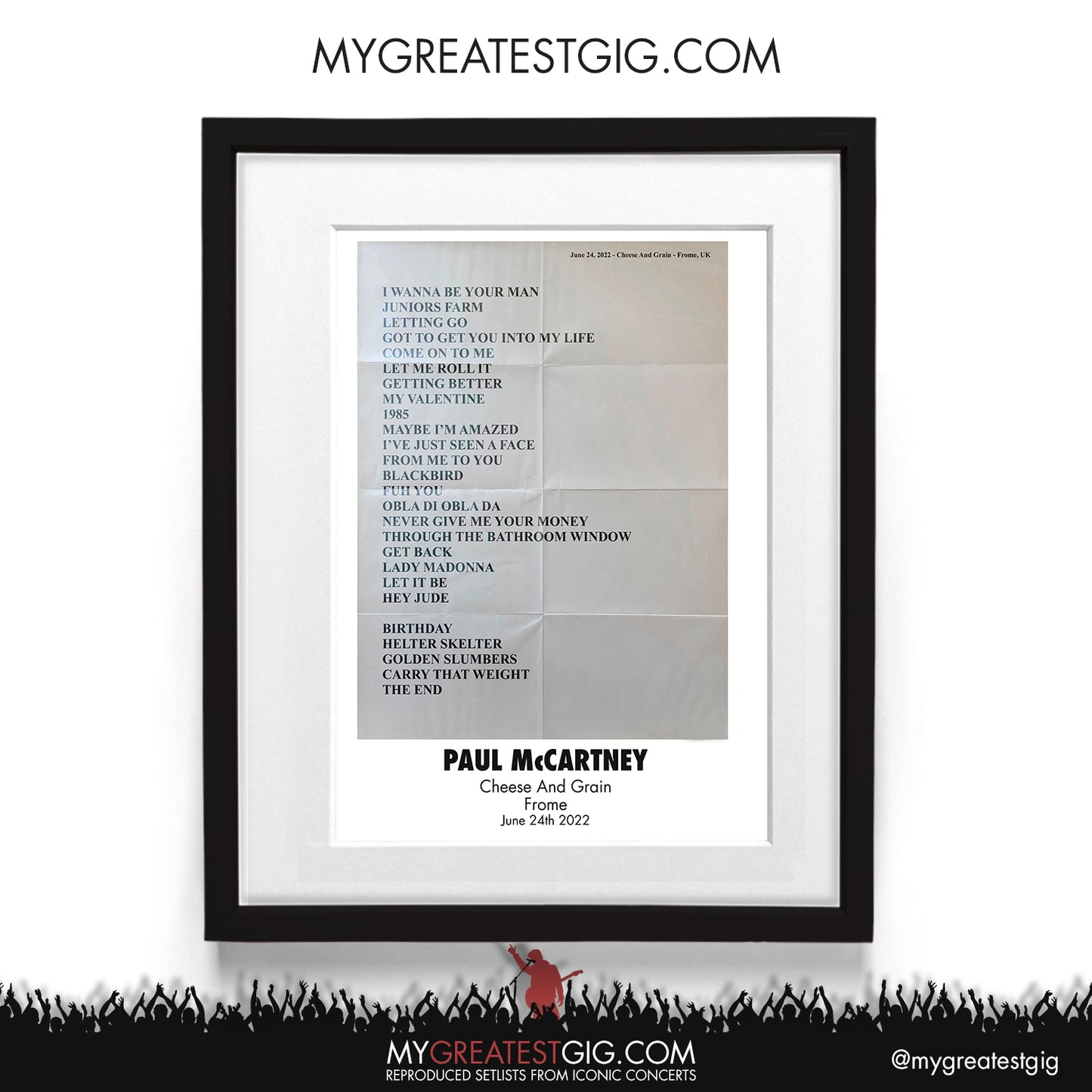 Paul McCartney - Cheese & Grain - Jun 24th 2022 Recreated Setlist Poster