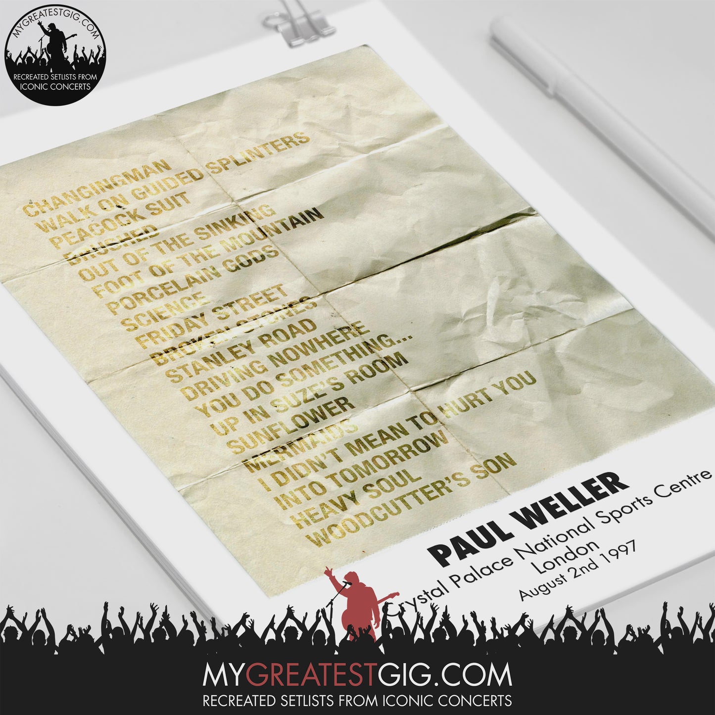 Paul Weller - London - Aug 2nd 1997 Recreated Set List Poster