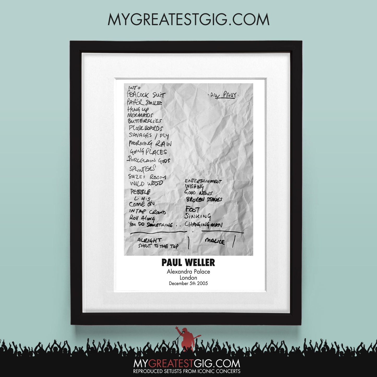 Paul Weller - London - Dec 5th 2005 Recreated Set List Poster