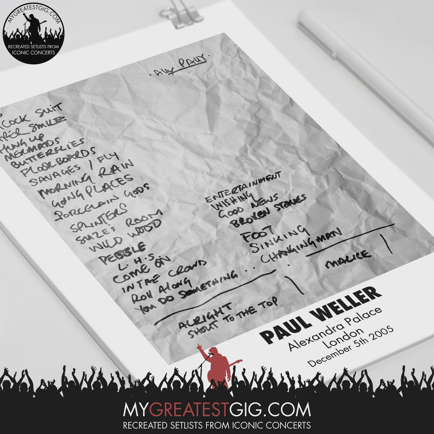 Paul Weller - London - Dec 5th 2005 Recreated Set List Poster