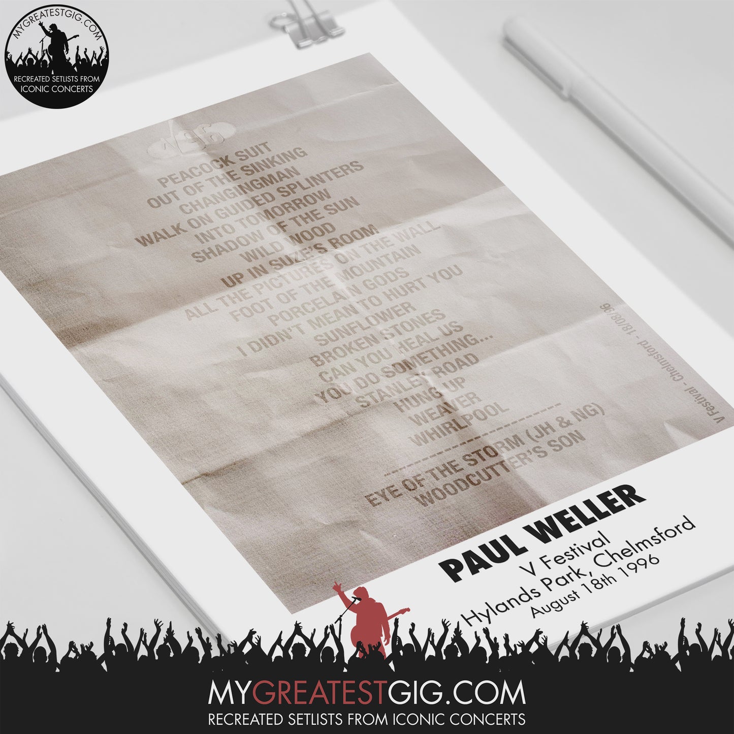 Paul Weller - V Festival - Aug 18th 1996 Recreated Set List Poster