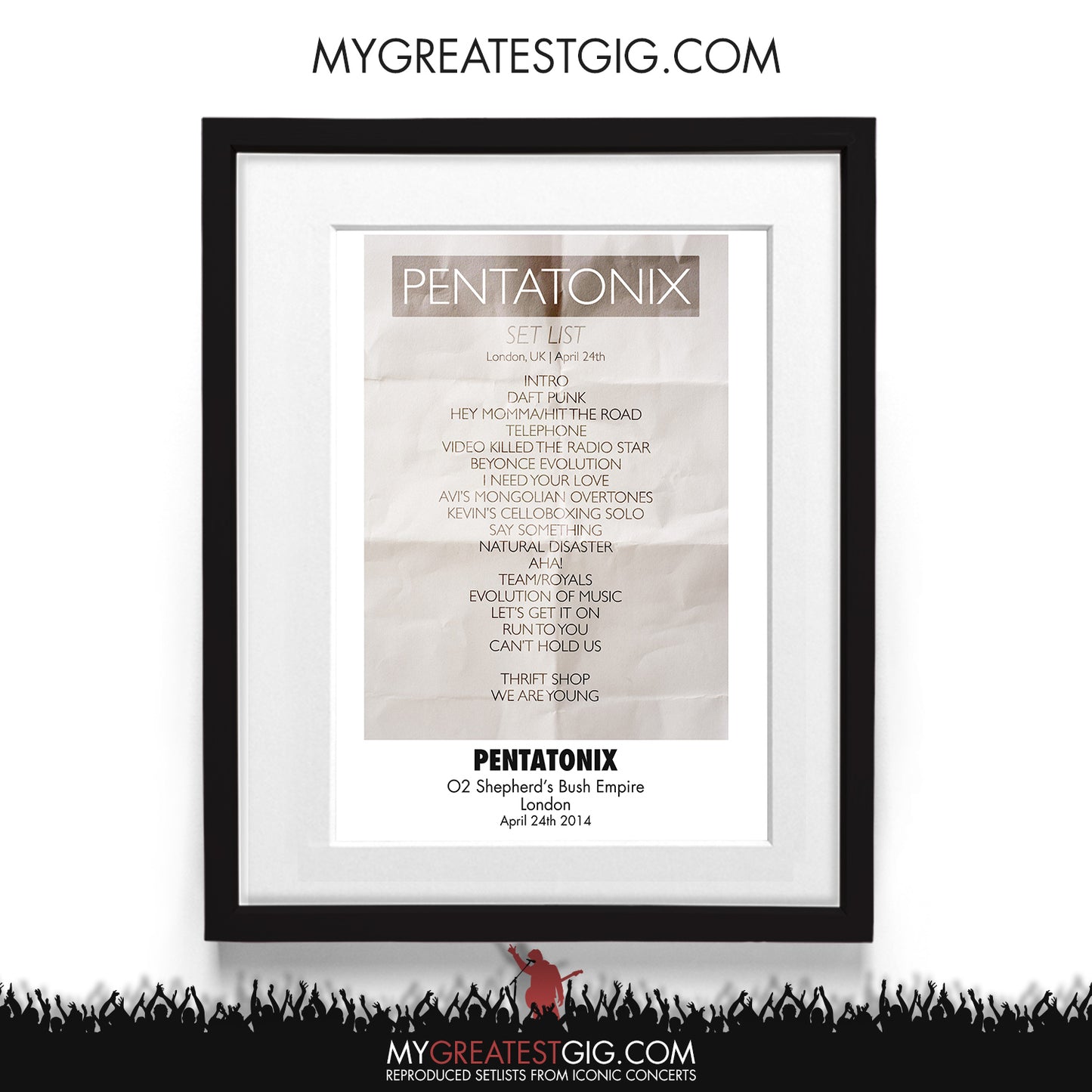 Pentatonix - London - Apr 24th 2014 Recreated Setlist Poster