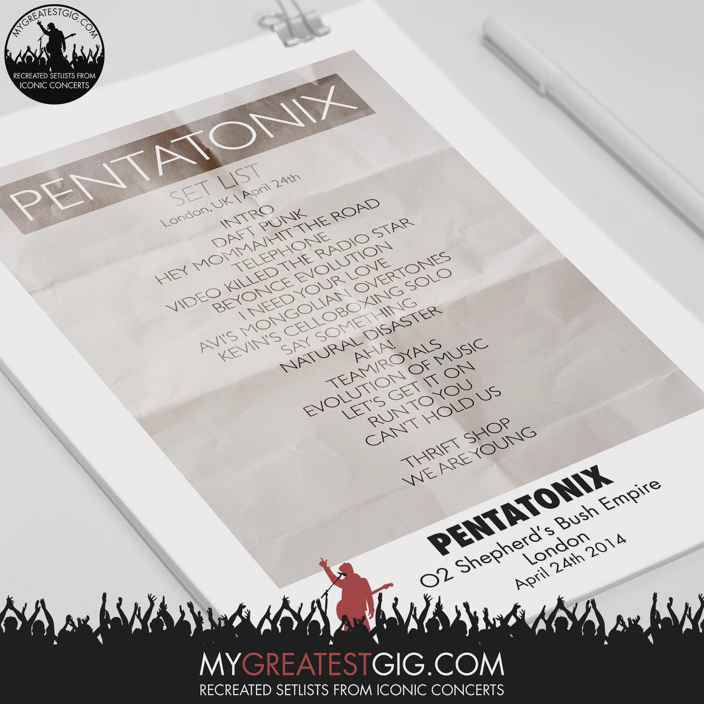 Pentatonix - London - Apr 24th 2014 Recreated Setlist Poster