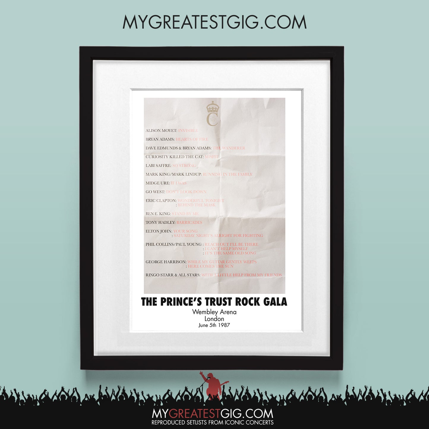 Prince's Trust Rock Gala - London - Jun 5th 1987 Recreated Set List Poster