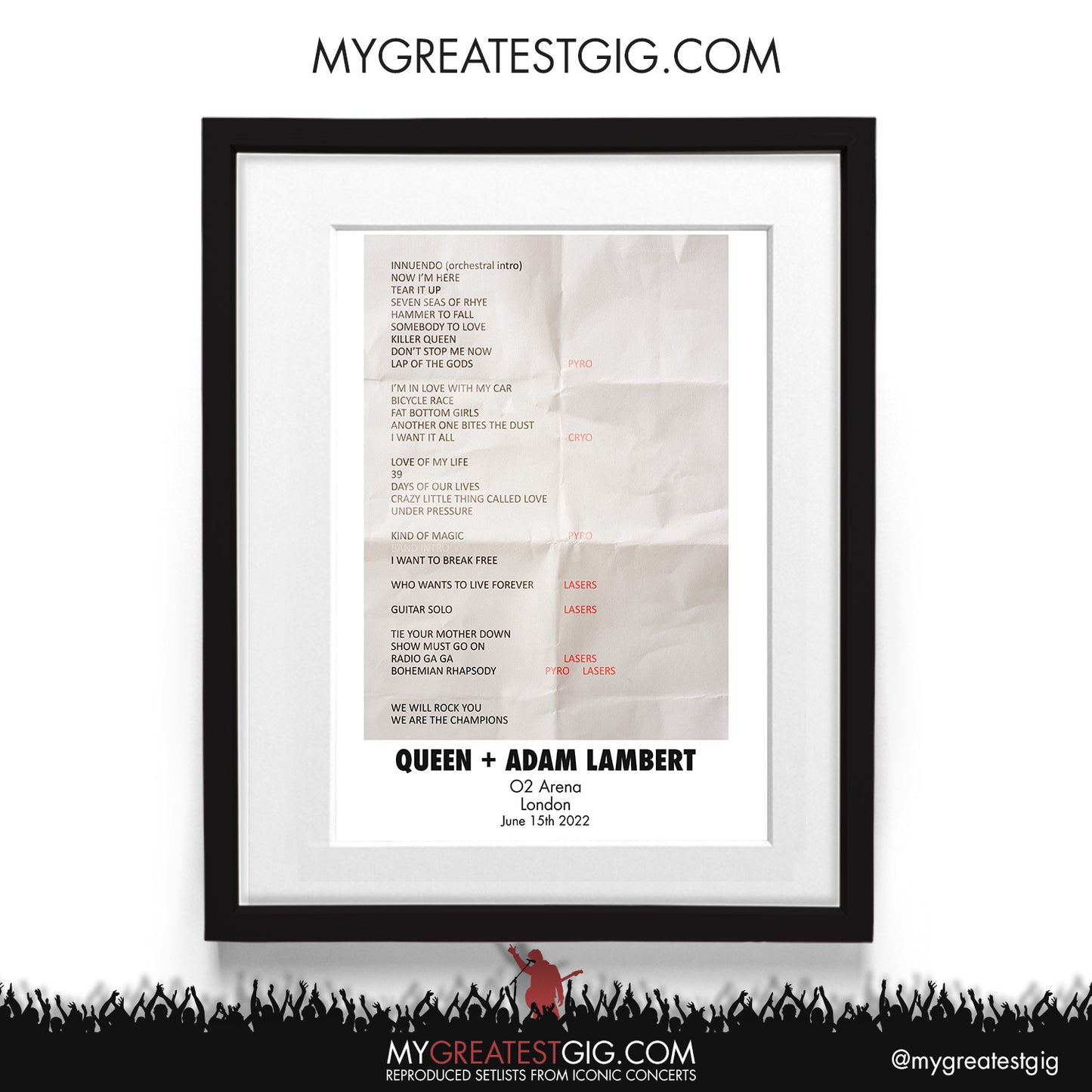 Queen + Adam Lambert - London - Jun 15th 2022 Recreated Setlist Poster