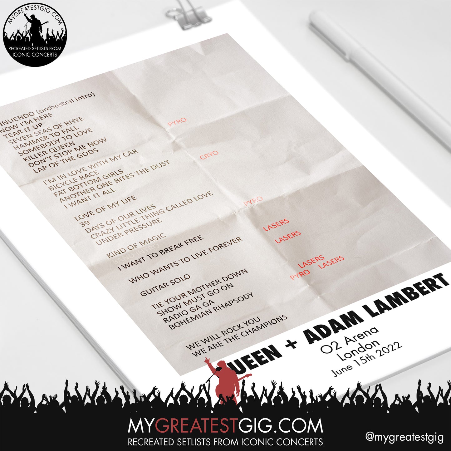 Queen + Adam Lambert - London - Jun 15th 2022 Recreated Setlist Poster