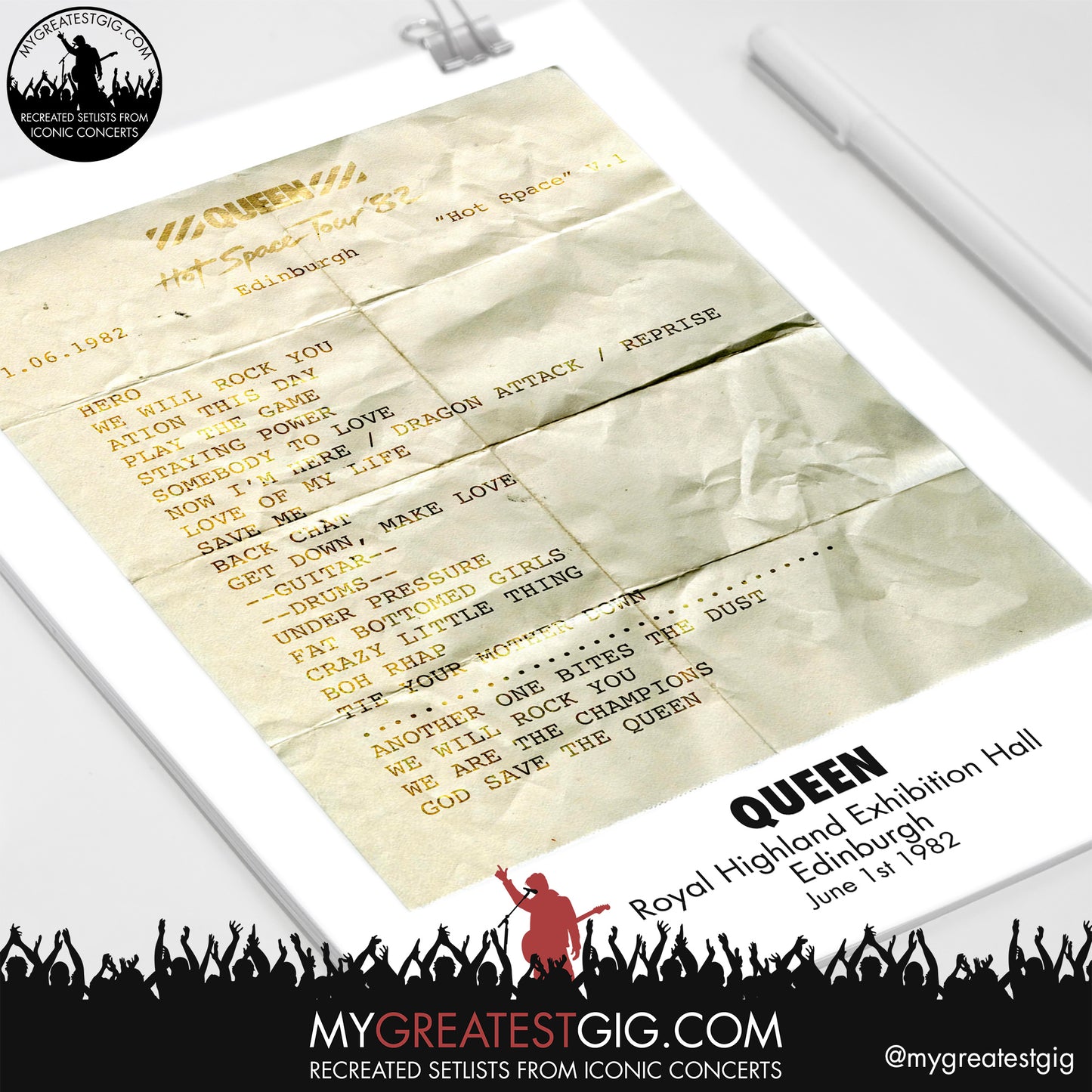 Queen - Edinburgh - Jun 1st 1982 Recreated Setlist Poster