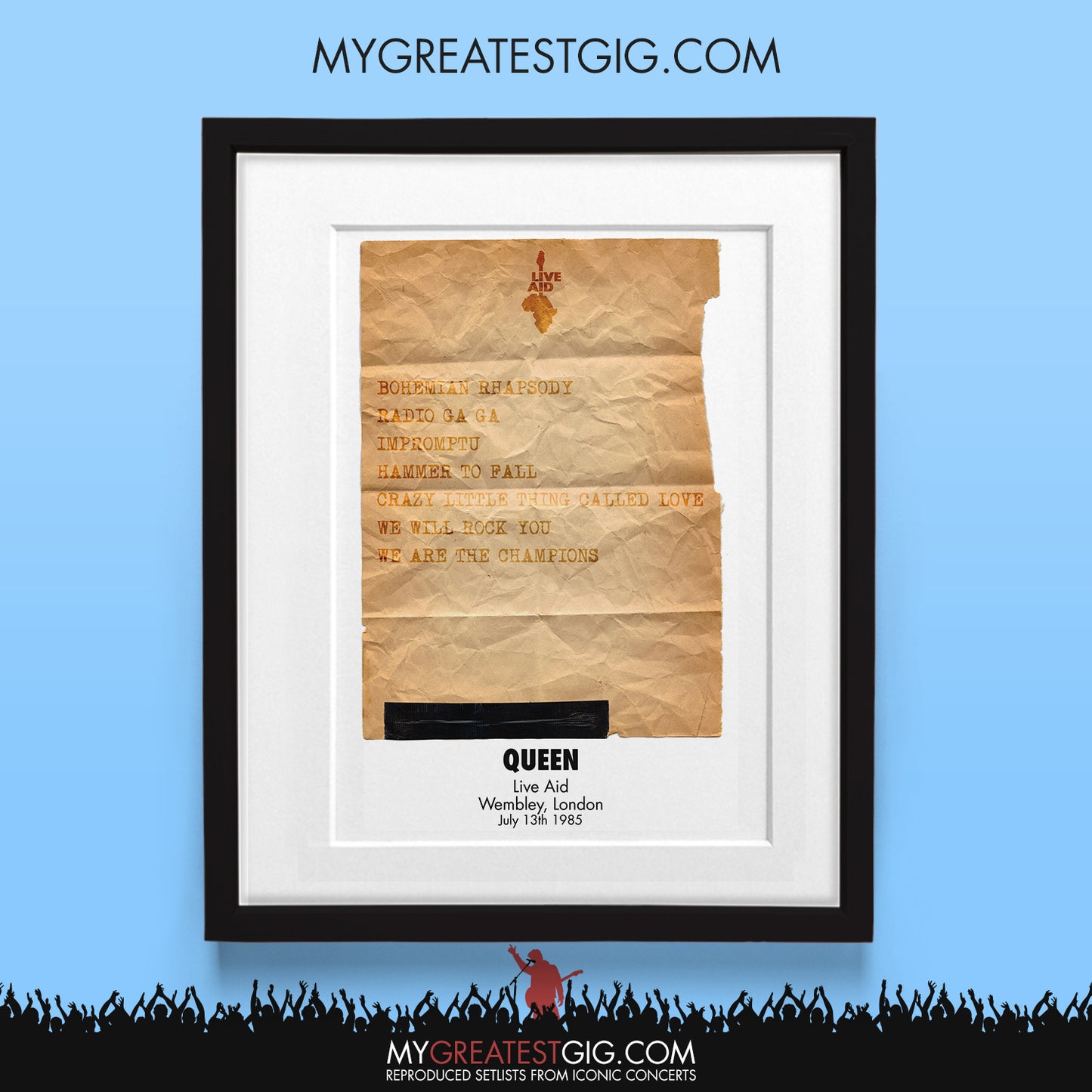 Queen - Live Aid - Jul 13th 1985 Recreated Set List Poster & Illustration Bundle