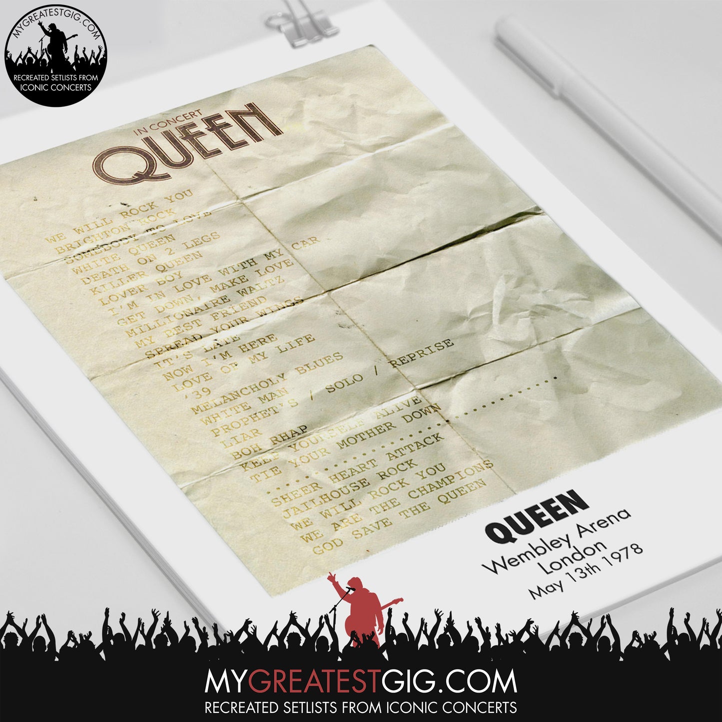 Queen - Wembley - May 13th 1978 Recreated Set List Poster