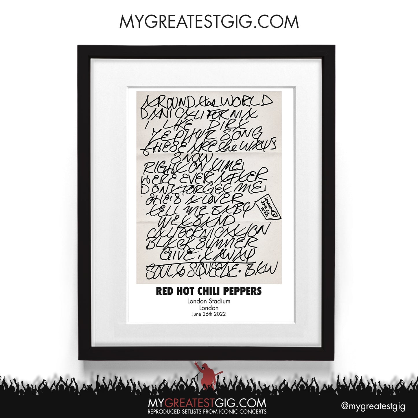 Red Hot Chili Peppers - London - Jun 26th 2022 Recreated Setlist Poster