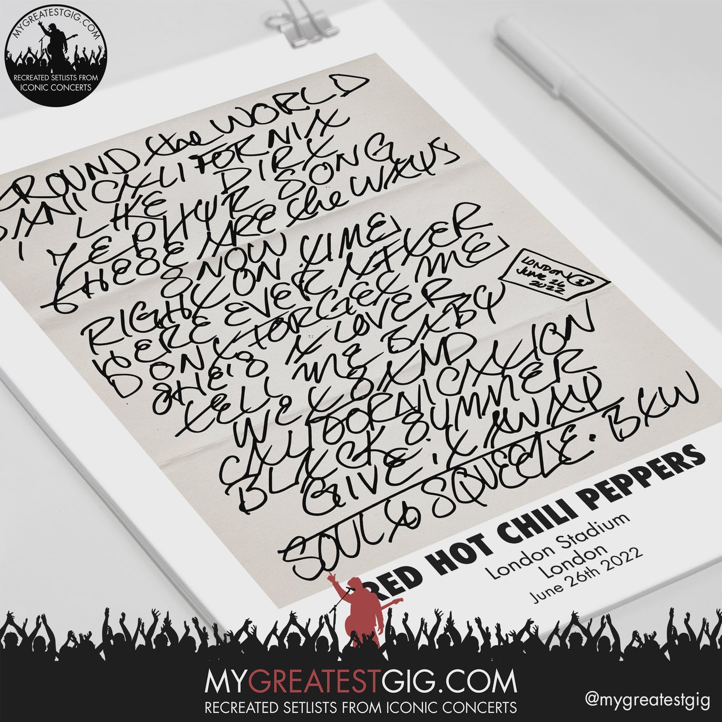 Red Hot Chili Peppers - London - Jun 26th 2022 Recreated Setlist Poster