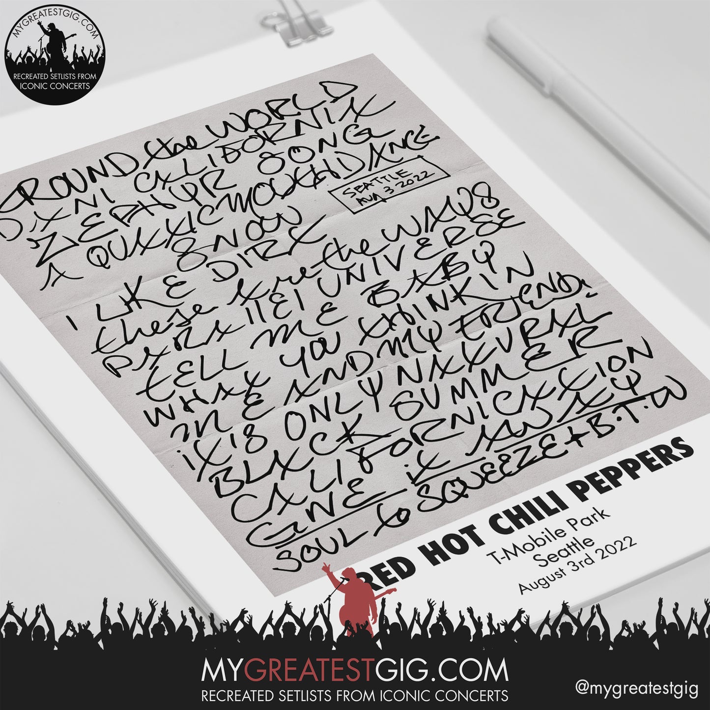 Red Hot Chili Peppers - Seattle - Aug 3rd 2022 Recreated Setlist Poster